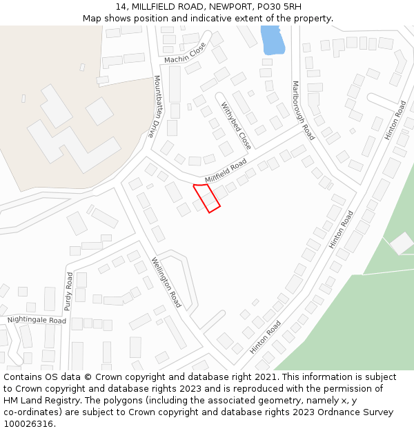 14, MILLFIELD ROAD, NEWPORT, PO30 5RH: Location map and indicative extent of plot