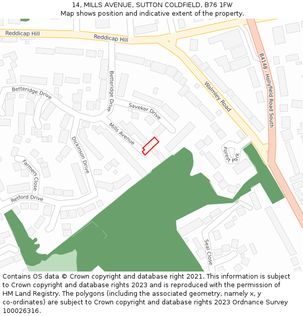 14, MILLS AVENUE, SUTTON COLDFIELD, B76 1FW: Location map and indicative extent of plot