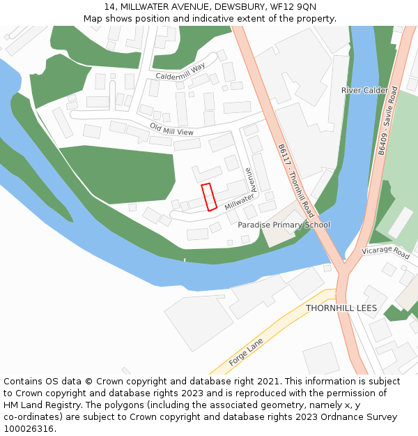 14, MILLWATER AVENUE, DEWSBURY, WF12 9QN: Location map and indicative extent of plot