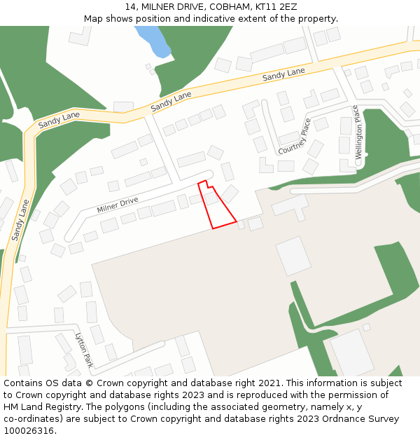 14, MILNER DRIVE, COBHAM, KT11 2EZ: Location map and indicative extent of plot