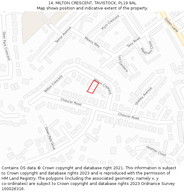 14, MILTON CRESCENT, TAVISTOCK, PL19 9AL: Location map and indicative extent of plot