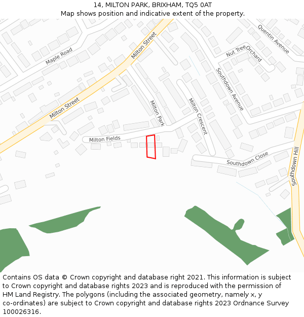 14, MILTON PARK, BRIXHAM, TQ5 0AT: Location map and indicative extent of plot
