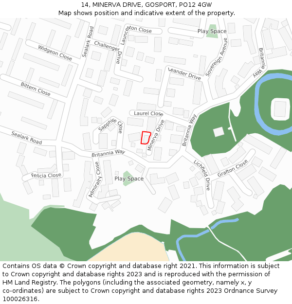 14, MINERVA DRIVE, GOSPORT, PO12 4GW: Location map and indicative extent of plot