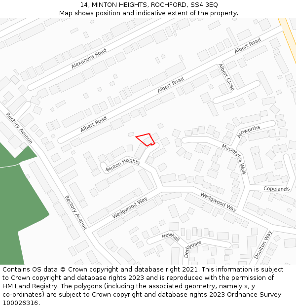 14, MINTON HEIGHTS, ROCHFORD, SS4 3EQ: Location map and indicative extent of plot