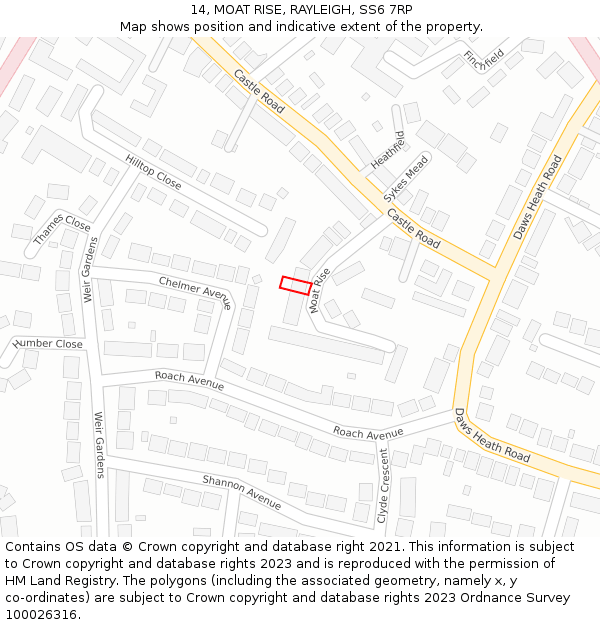 14, MOAT RISE, RAYLEIGH, SS6 7RP: Location map and indicative extent of plot