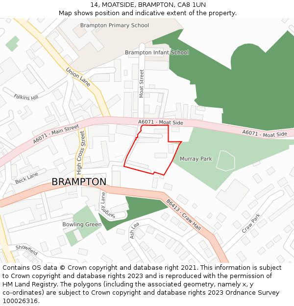 14, MOATSIDE, BRAMPTON, CA8 1UN: Location map and indicative extent of plot