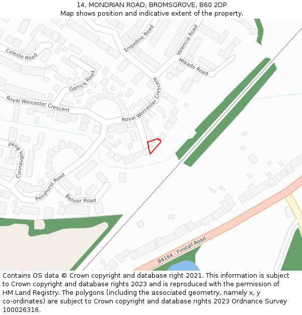 14, MONDRIAN ROAD, BROMSGROVE, B60 2DP: Location map and indicative extent of plot