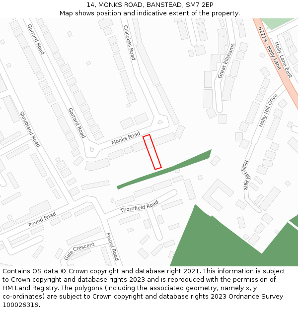 14, MONKS ROAD, BANSTEAD, SM7 2EP: Location map and indicative extent of plot