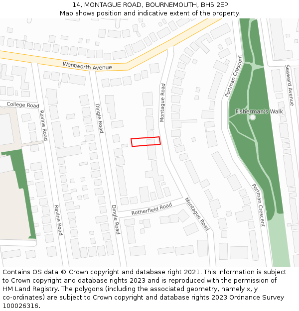 14, MONTAGUE ROAD, BOURNEMOUTH, BH5 2EP: Location map and indicative extent of plot