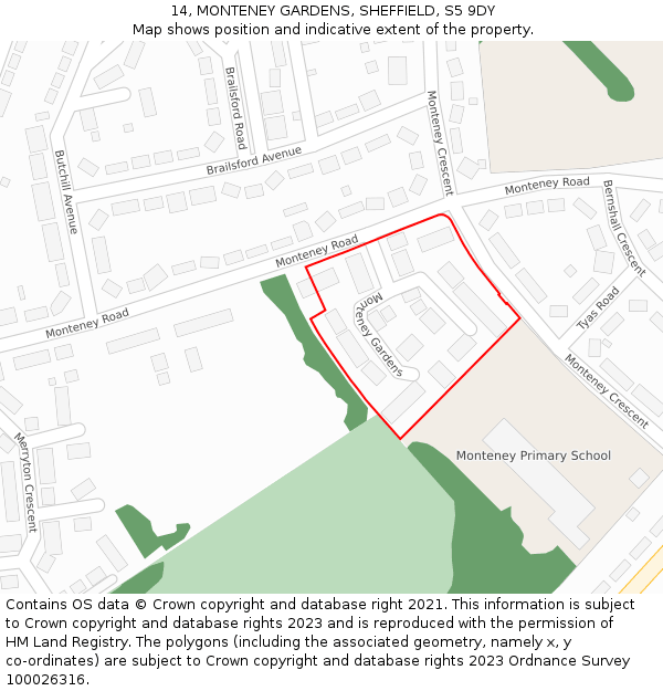 14, MONTENEY GARDENS, SHEFFIELD, S5 9DY: Location map and indicative extent of plot