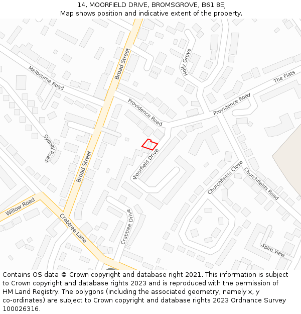 14, MOORFIELD DRIVE, BROMSGROVE, B61 8EJ: Location map and indicative extent of plot