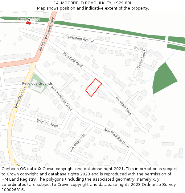 14, MOORFIELD ROAD, ILKLEY, LS29 8BL: Location map and indicative extent of plot