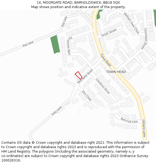 14, MOORGATE ROAD, BARNOLDSWICK, BB18 5QX: Location map and indicative extent of plot