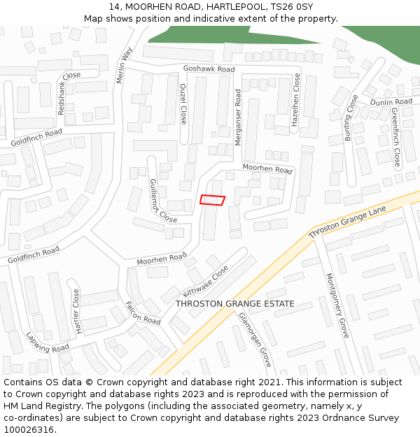 14, MOORHEN ROAD, HARTLEPOOL, TS26 0SY: Location map and indicative extent of plot