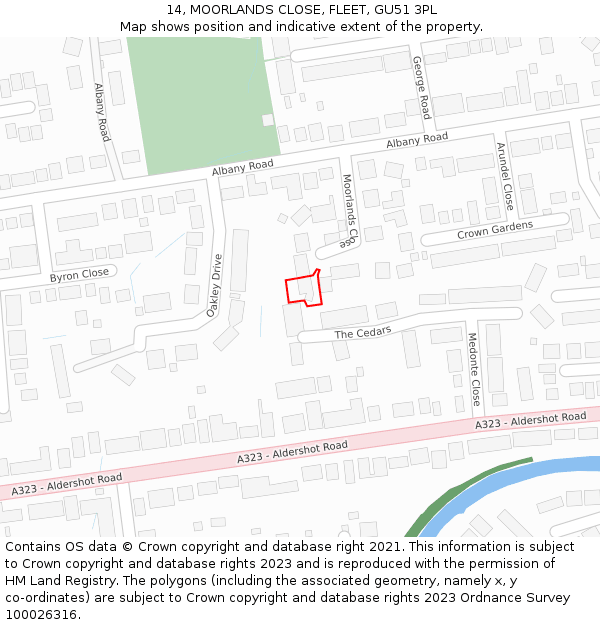14, MOORLANDS CLOSE, FLEET, GU51 3PL: Location map and indicative extent of plot
