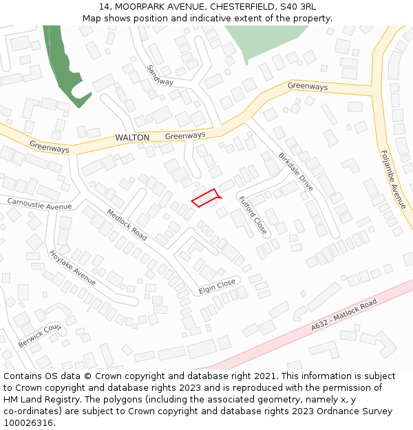 14, MOORPARK AVENUE, CHESTERFIELD, S40 3RL: Location map and indicative extent of plot