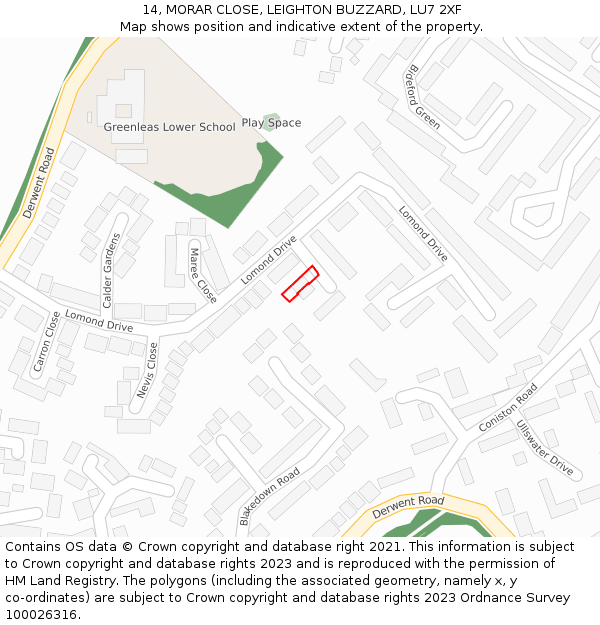 14, MORAR CLOSE, LEIGHTON BUZZARD, LU7 2XF: Location map and indicative extent of plot