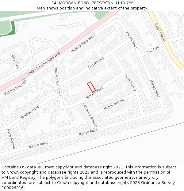 14, MORGAN ROAD, PRESTATYN, LL19 7YY: Location map and indicative extent of plot