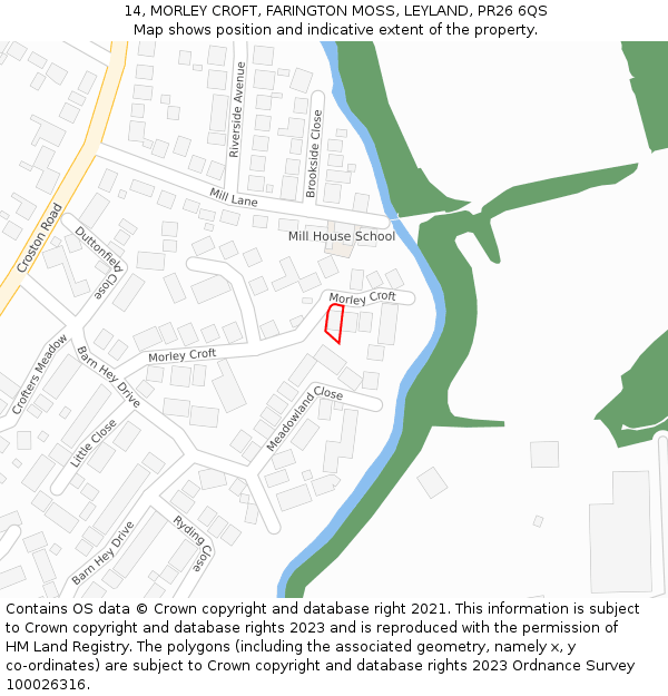 14, MORLEY CROFT, FARINGTON MOSS, LEYLAND, PR26 6QS: Location map and indicative extent of plot