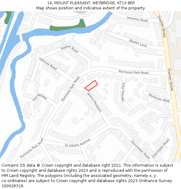 14, MOUNT PLEASANT, WEYBRIDGE, KT13 8EP: Location map and indicative extent of plot