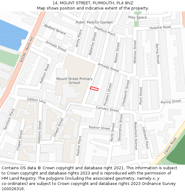 14, MOUNT STREET, PLYMOUTH, PL4 8NZ: Location map and indicative extent of plot