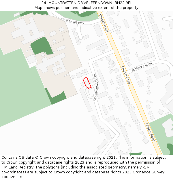 14, MOUNTBATTEN DRIVE, FERNDOWN, BH22 9EL: Location map and indicative extent of plot
