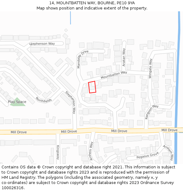 14, MOUNTBATTEN WAY, BOURNE, PE10 9YA: Location map and indicative extent of plot