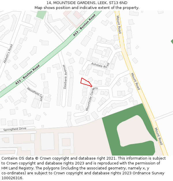 14, MOUNTSIDE GARDENS, LEEK, ST13 6ND: Location map and indicative extent of plot