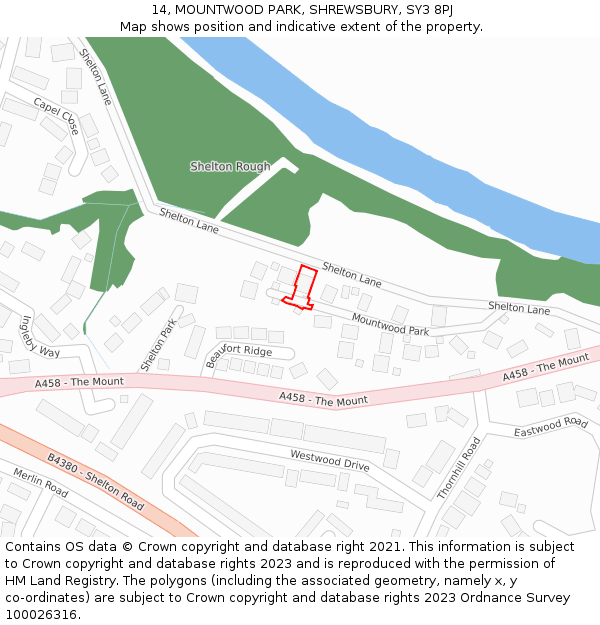 14, MOUNTWOOD PARK, SHREWSBURY, SY3 8PJ: Location map and indicative extent of plot