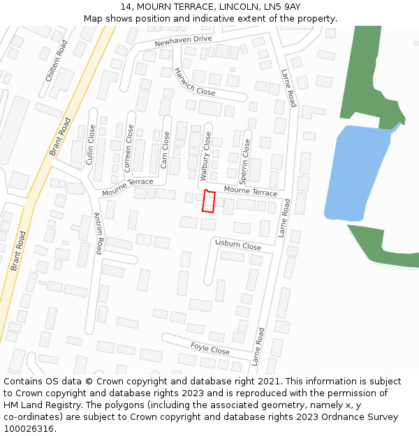 14, MOURN TERRACE, LINCOLN, LN5 9AY: Location map and indicative extent of plot