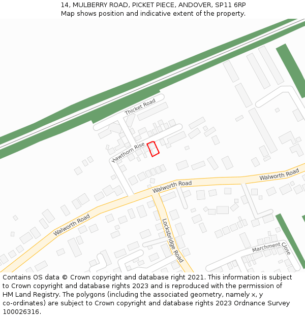 14, MULBERRY ROAD, PICKET PIECE, ANDOVER, SP11 6RP: Location map and indicative extent of plot