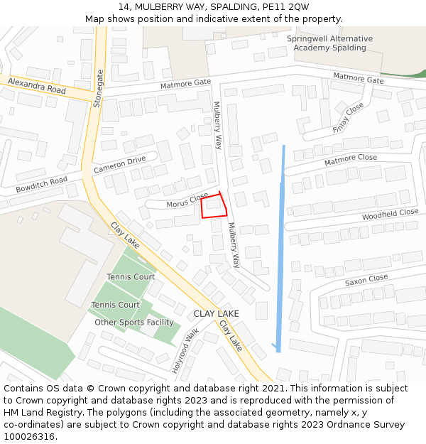 14, MULBERRY WAY, SPALDING, PE11 2QW: Location map and indicative extent of plot