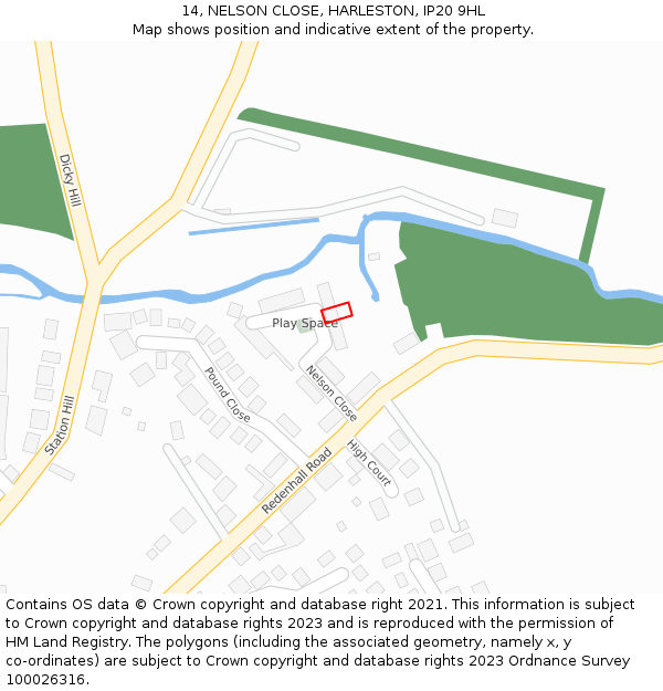 14, NELSON CLOSE, HARLESTON, IP20 9HL: Location map and indicative extent of plot