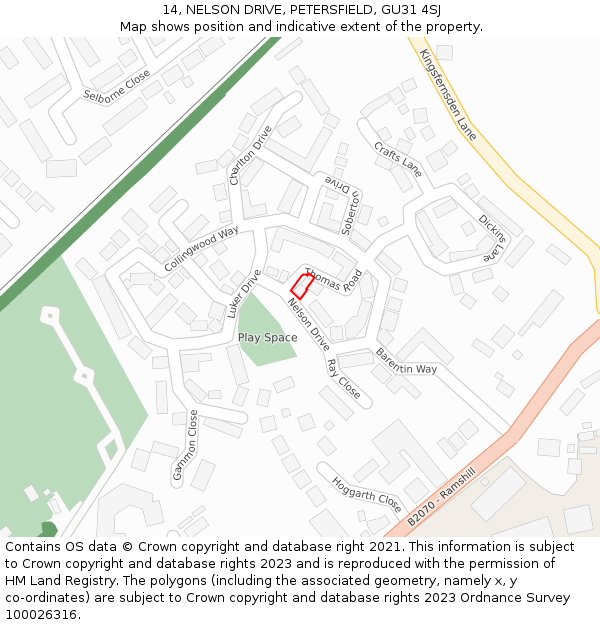 14, NELSON DRIVE, PETERSFIELD, GU31 4SJ: Location map and indicative extent of plot