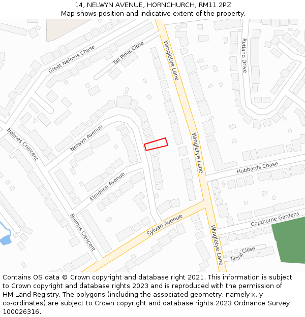 14, NELWYN AVENUE, HORNCHURCH, RM11 2PZ: Location map and indicative extent of plot