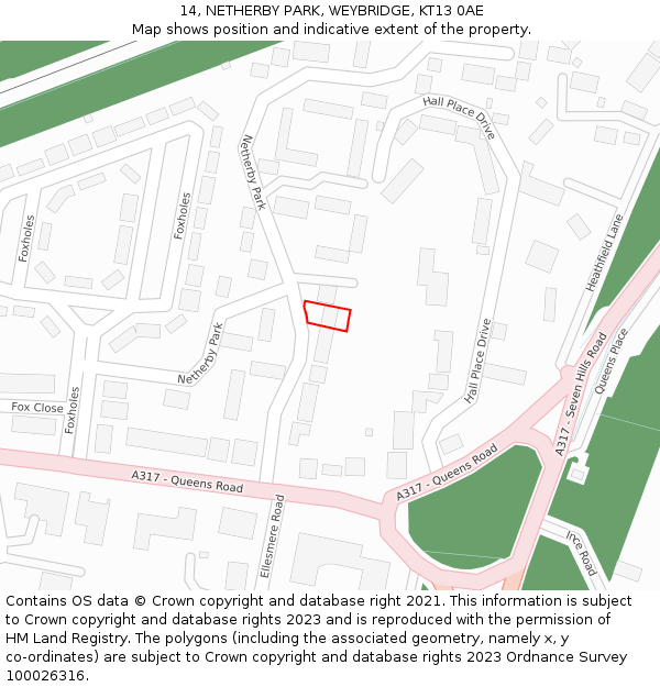 14, NETHERBY PARK, WEYBRIDGE, KT13 0AE: Location map and indicative extent of plot