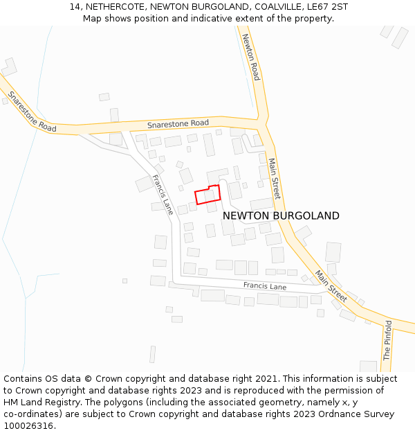 14, NETHERCOTE, NEWTON BURGOLAND, COALVILLE, LE67 2ST: Location map and indicative extent of plot