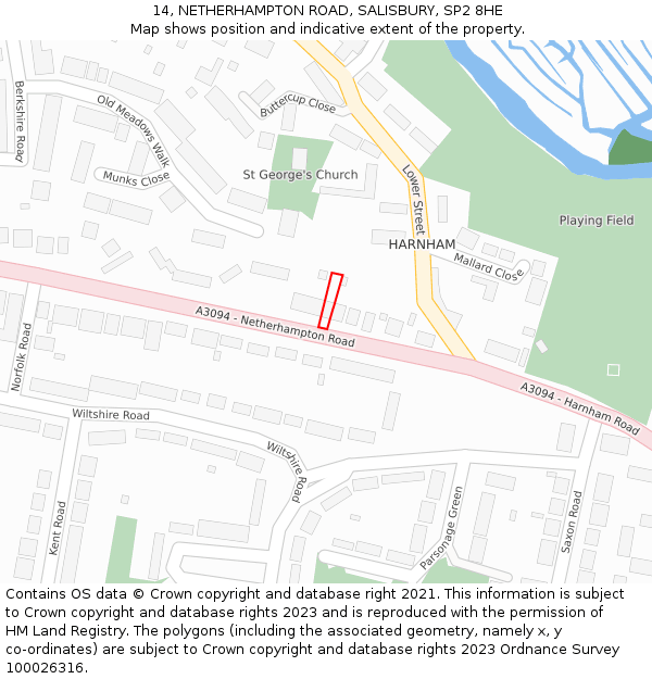 14, NETHERHAMPTON ROAD, SALISBURY, SP2 8HE: Location map and indicative extent of plot