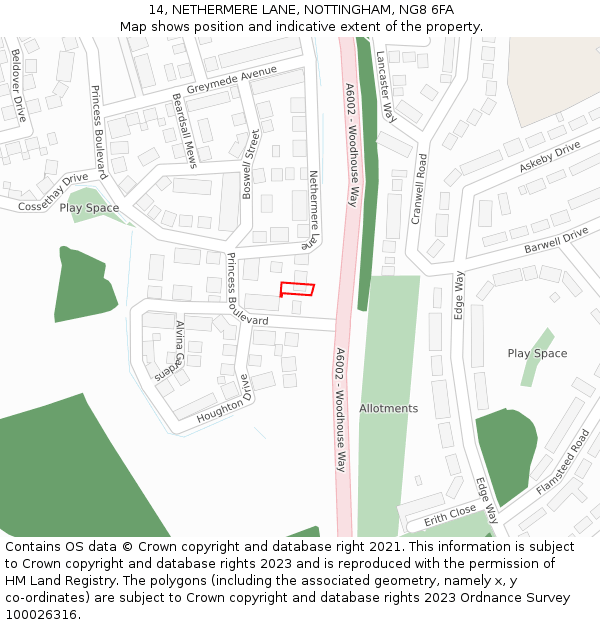 14, NETHERMERE LANE, NOTTINGHAM, NG8 6FA: Location map and indicative extent of plot