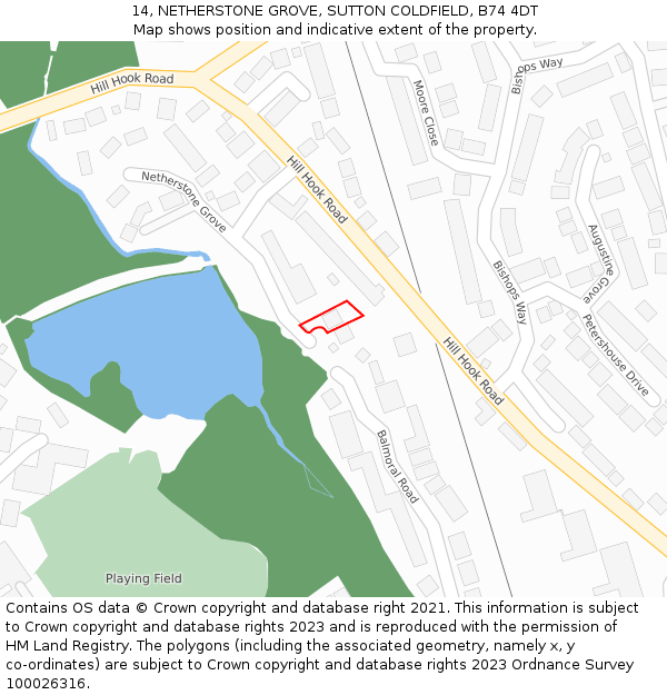 14, NETHERSTONE GROVE, SUTTON COLDFIELD, B74 4DT: Location map and indicative extent of plot