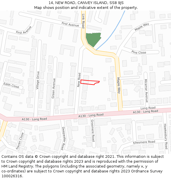 14, NEW ROAD, CANVEY ISLAND, SS8 9JS: Location map and indicative extent of plot