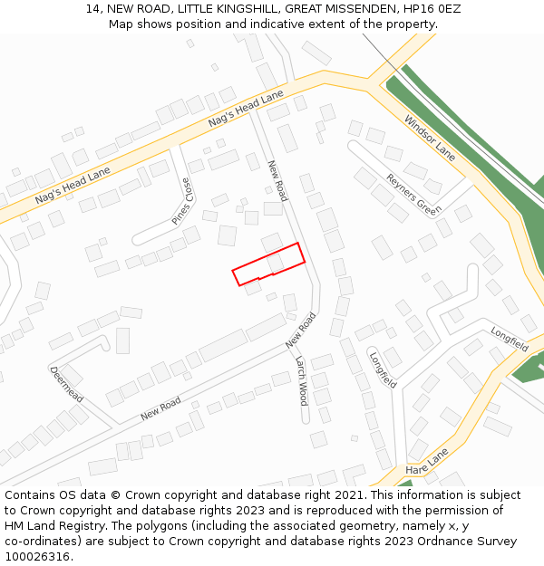 14, NEW ROAD, LITTLE KINGSHILL, GREAT MISSENDEN, HP16 0EZ: Location map and indicative extent of plot