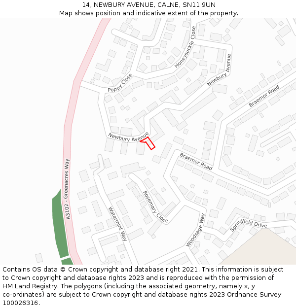 14, NEWBURY AVENUE, CALNE, SN11 9UN: Location map and indicative extent of plot