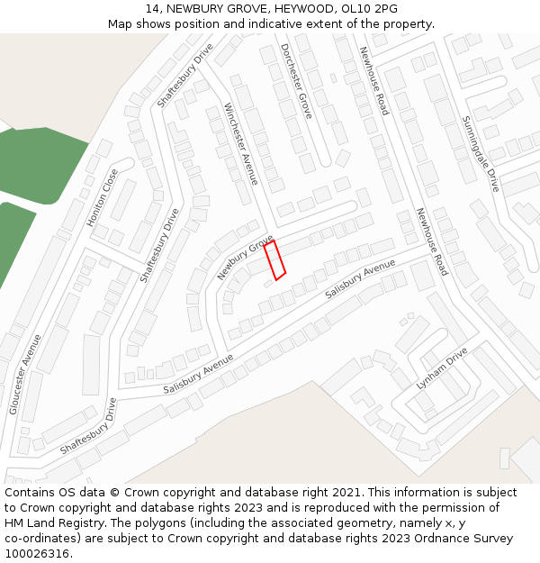14, NEWBURY GROVE, HEYWOOD, OL10 2PG: Location map and indicative extent of plot