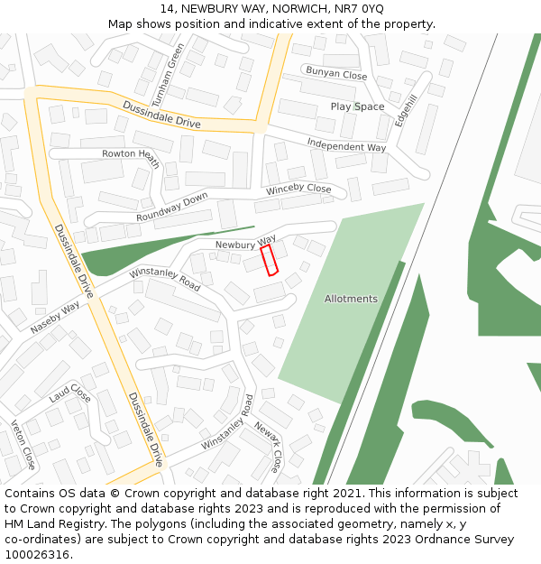 14, NEWBURY WAY, NORWICH, NR7 0YQ: Location map and indicative extent of plot