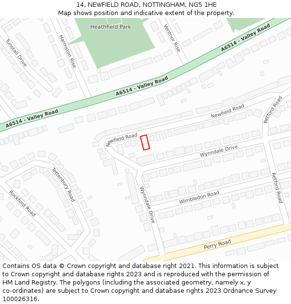 14, NEWFIELD ROAD, NOTTINGHAM, NG5 1HE: Location map and indicative extent of plot