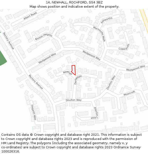 14, NEWHALL, ROCHFORD, SS4 3BZ: Location map and indicative extent of plot