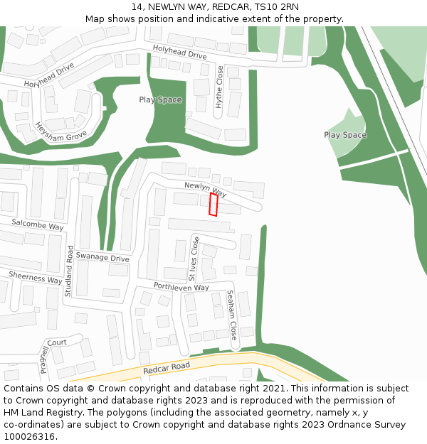 14, NEWLYN WAY, REDCAR, TS10 2RN: Location map and indicative extent of plot