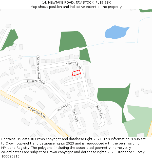 14, NEWTAKE ROAD, TAVISTOCK, PL19 9BX: Location map and indicative extent of plot