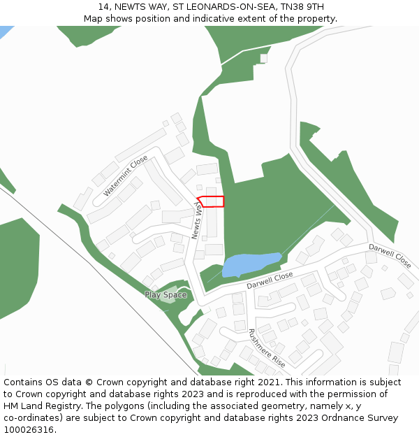 14, NEWTS WAY, ST LEONARDS-ON-SEA, TN38 9TH: Location map and indicative extent of plot